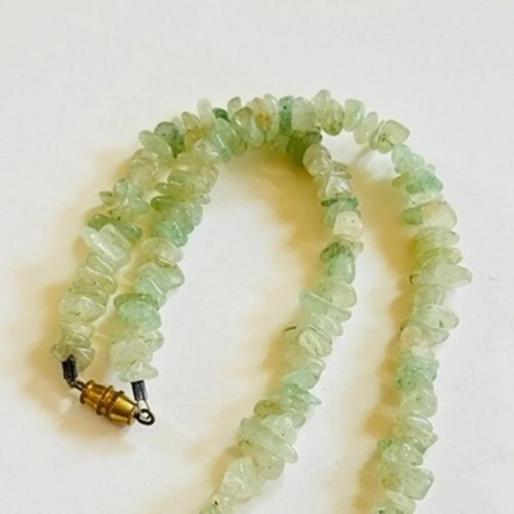 VTG Green Aventurine stone Heart Beaded Necklace Collar natural beads BOHO‎ 16